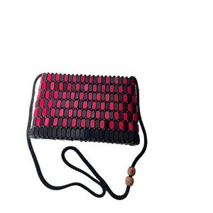 Ghana Handmade 9 x 6 shoulder handbag - black and red